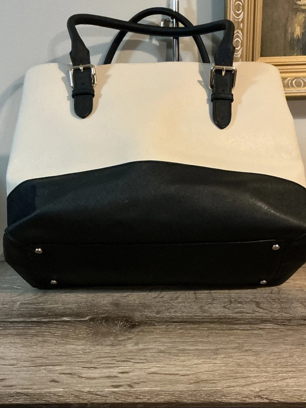 kate spade NY Cove Street Colorblock Airel Cream and Black Satchel Tote EUC